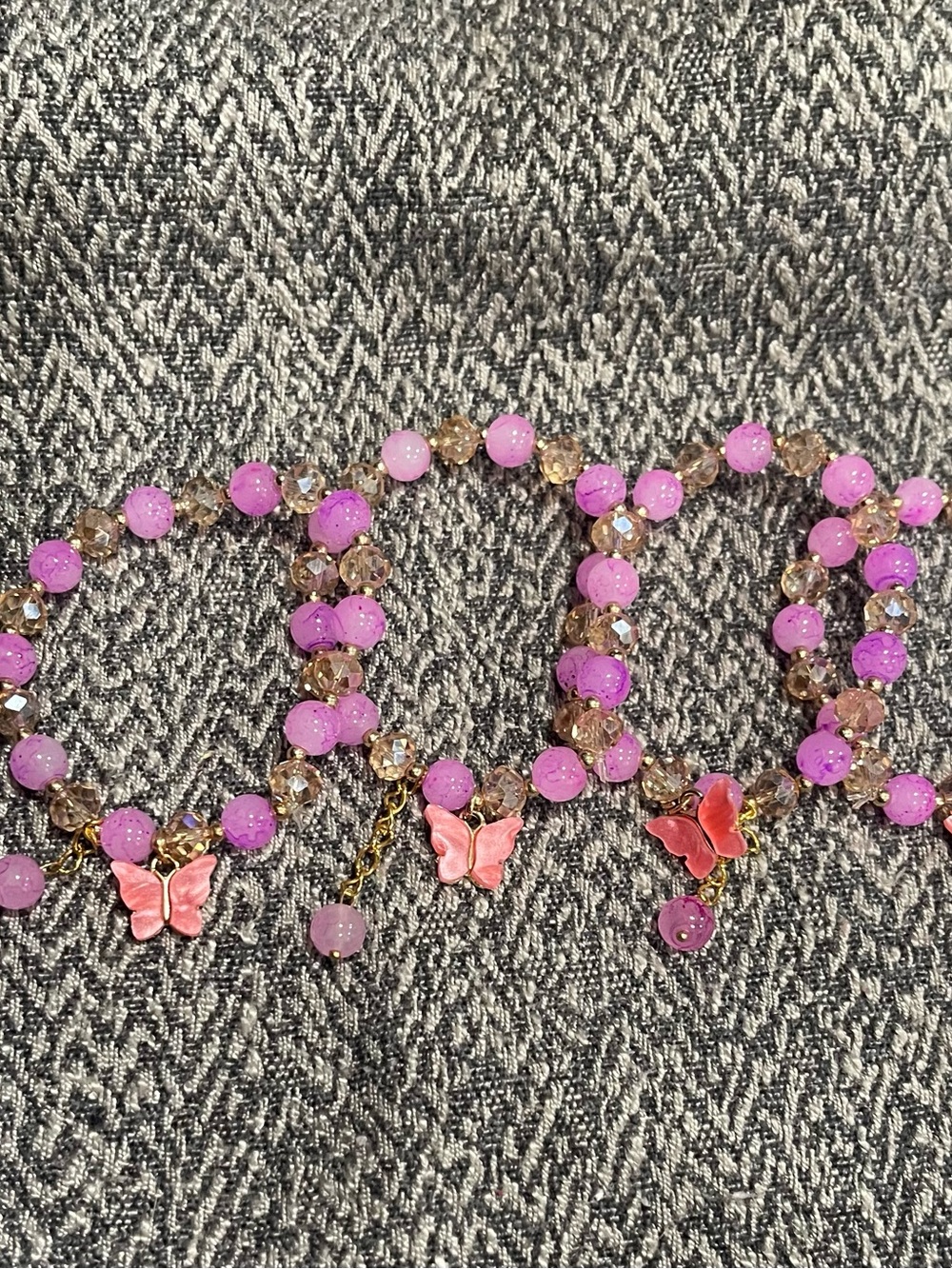 Set of 4 Pink Butterfly Beaded Stretch Bracelet - Women's Jewelry